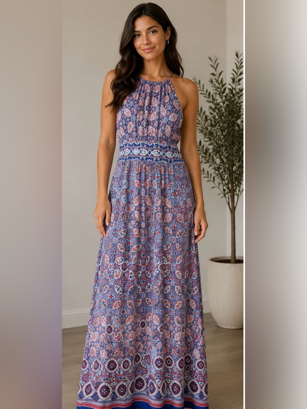 London Times Paisley Halter Maxi Dress Size 10
